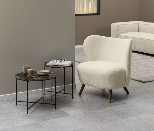 AC Design Furniture Agnar Runder Beistelltisch mit Poliertem Echtem Türkischem Marmor in Braun und Schwarzem Metallsockel, Ø: 42 x H: 45 cm, Kleiner Lampentisch mit Echtem Marmor, Brauner Akzenttisch