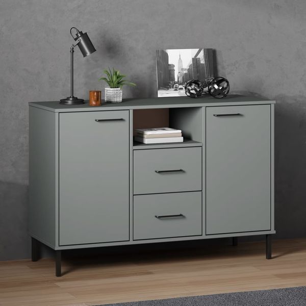 vidaXL Sideboard OSLO mit Metallbeinen Grau 113x40x77 cm Massivholz 351019