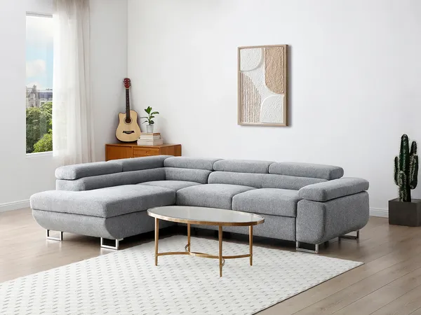 Vente-unique - NURAZIO Sofa Stoff Grau - B 202 cm x H 70 cm x L 268 cm