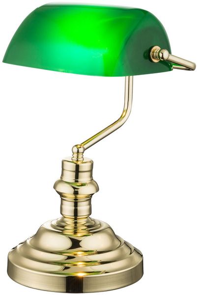 Antike LED Schreibtischlampe mit grünem Acrylschirm