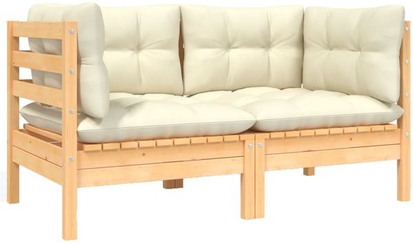 vidaXL Gartensofa 2-Sitzer mit Kissen in Creme Massivholz Kiefer 806646