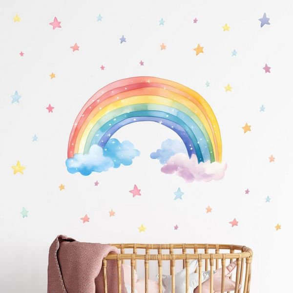 nikima Wandtattoo 251 Wandtattoo Regenbogen bunt mit Sternen Kinderzimmer Wanddeko (PVC-Folie), in 6 vers. Größen