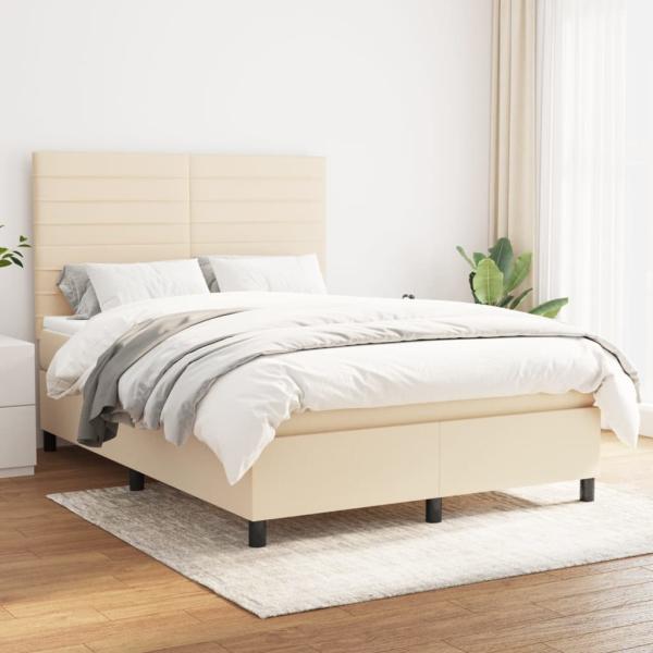 vidaXL Boxspringbett mit Matratze Creme 140x190 cm Stoff 3141854