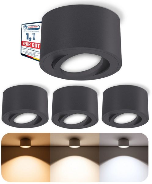 SSC-LUXon LED Aufbaustrahler CELI-1N LED Aufbauspot anthrazit 6W dimmbar 3CCT flach schwenkbar, Neutralweiß, Warmweiß, Tageslichtweiß