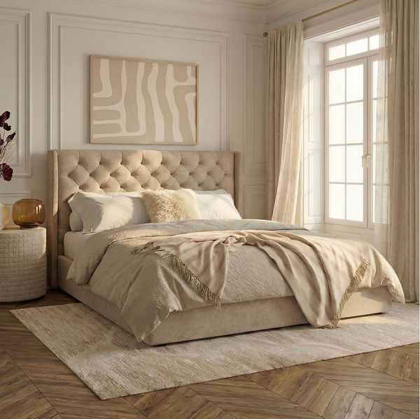 IDIMEX Polsterbett SAMPERI, Bett 180x200 cm mit Lattenrost und Chesterfield Steppung Samt Beige