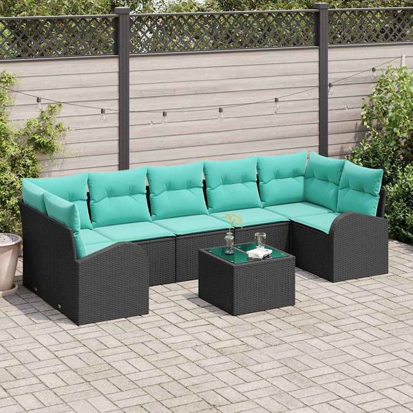 vidaXL Gartensofa-set mit Kissen 8 pcs Schwarz und Türkis Poly-Rattan 3354635
