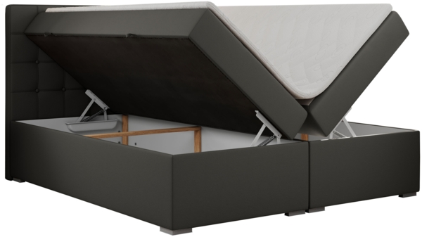 Boxspringbett, Doppelbett, Polsterbett mit Kopfstütze - CARMEN - 200x200cm - Grau Kunstleder - H4 Bild 4