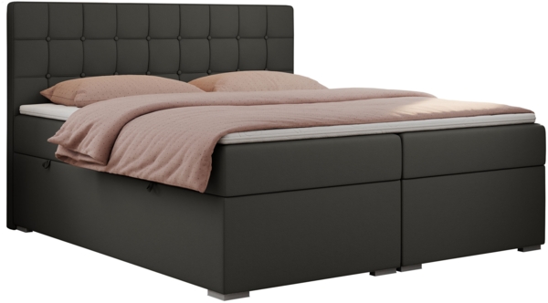 Boxspringbett, Doppelbett, Polsterbett mit Kopfstütze - CARMEN - 200x200cm - Grau Kunstleder - H4 Bild 3