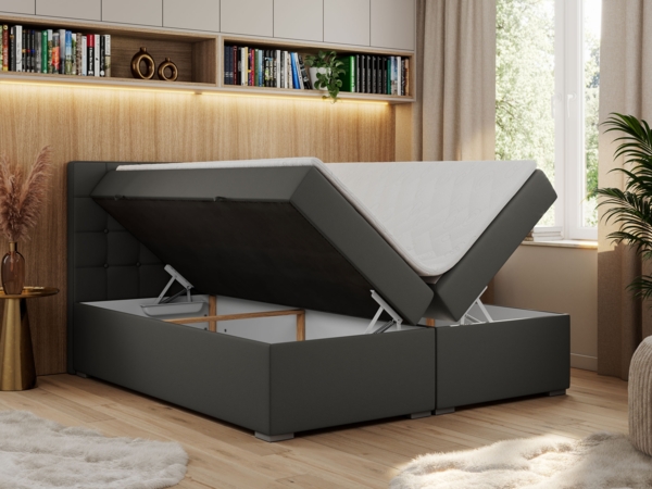 Boxspringbett, Doppelbett, Polsterbett mit Kopfstütze - CARMEN - 200x200cm - Grau Kunstleder - H4 Bild 2