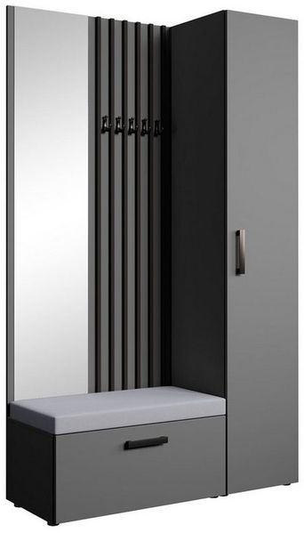 Beautysofa Garderobenschrank mit großem Spiegel und Kleiderstange MARGARET II+IV ein hoher eintüriger Kleiderschrank und ein komfortabler Schuhschrank