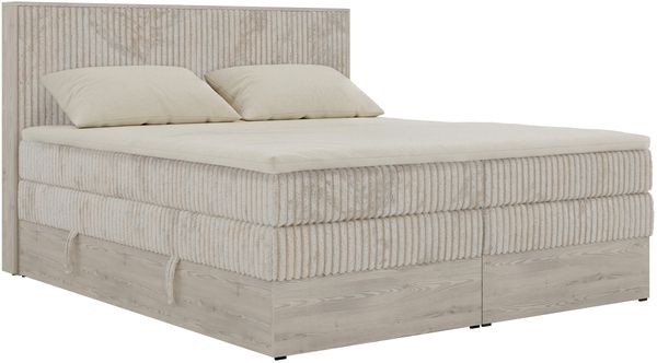 Boxspringbett mit Bettkasten NORDIC KING 180 x 200 cm, 7-Zonen Multipocket-Matratzen H4 und Topper Visco, zwei Bettkästen, holz Optik, gepolstertes Kopfteil - Beige Cord Bild 7