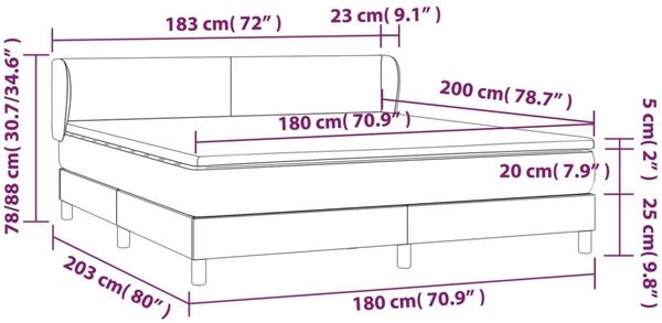vidaXL Polsterbett mit Matratze Hellgrau 180x200 cm Stoff, Härtegrad: H2 [3126101] Bild 7