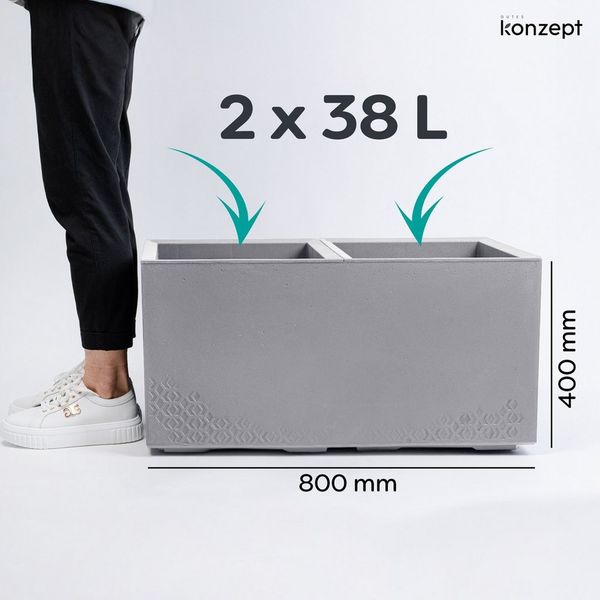 KONZEPT Pflanzkübel Großer auf Rollen, für außen, in Beton-Optik, mobil, recyceltem Material, ideal für Garten, Terrasse und Balkon