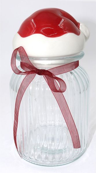 Vorratsglas 970 ml mit Deckel & Weihnachtsmütze | Dekoglas für Plätzchen, Süßigkeiten & Küche | Festliche Aufbewahrungsidee zu Weihnachten