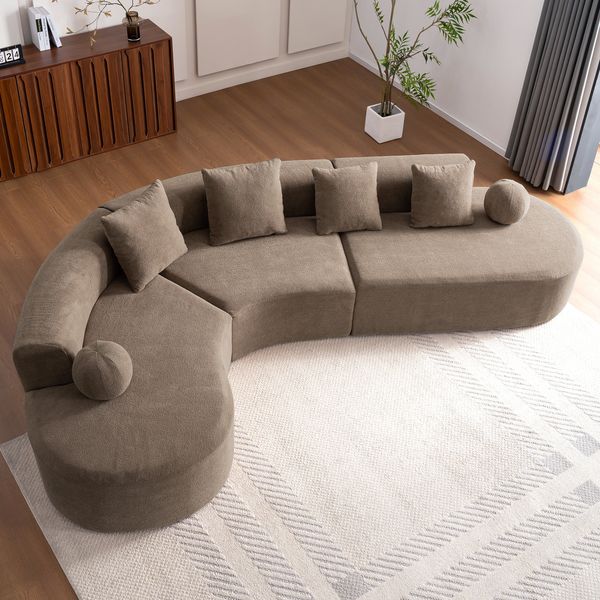Ecksofa 327 x 215 x 80 cm Braun Chenille mit 7 cm Polsterung, montagefrei und komfortabel im modernen L-Design
