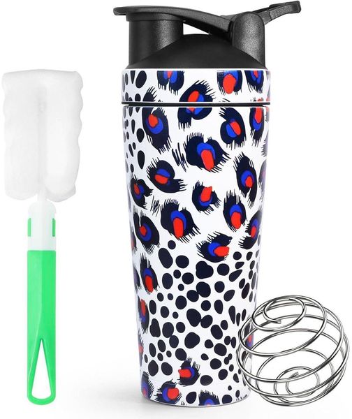 Protein Shaker Edelstahl 750ml mit Skala und Kugel Weiß BPA-frei