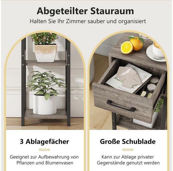 KOMFOTTEU Blumenständer Pflanzenständer, mit Schublade & offenen Ablagen