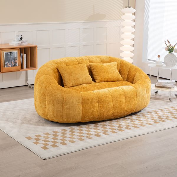 Sofa 150x95x63 cm, Sitzfläche 105x62 cm, Chenille Gelb, Memory-Schaum, bodennahes Loungesofa