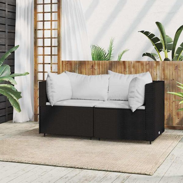 vidaXL Garten-Ecksofa mit Kissen Schwarz Poly Rattan 319729