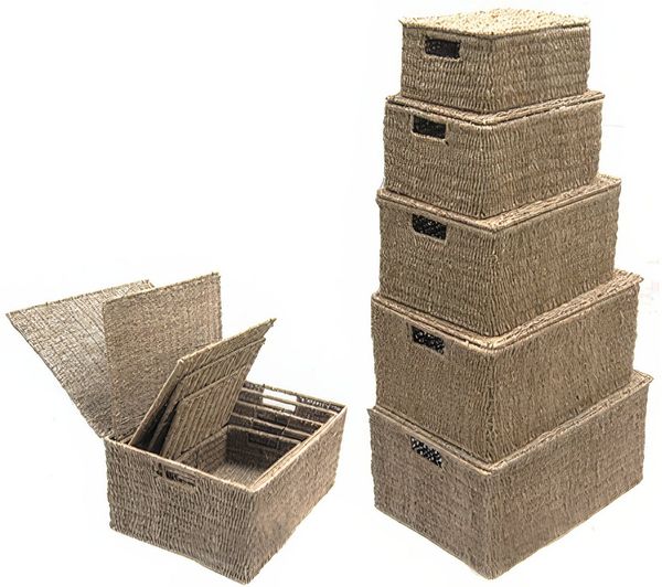 Yudu Aufbewahrungsbox Kasten Aufbewahrung Korb mit Deckel Seegrass