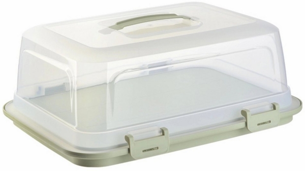 Engelland Kuchentransportbox mit Griff, Deckel und 4-fach Klick-Verschluss, rechteckig, Kunststoff, (L 44 x B 35 x H 17,50 cm, BPA-frei), spülmaschinengeeignet, lebensmittelecht, Stückeinteilungshilfe