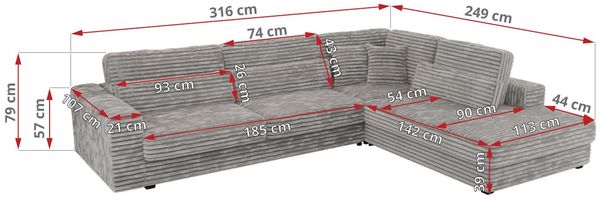 Freistehendes Ecksofa mit lose Kissen, L-form - SAVONA - rechts - Grau Cord Bild 7