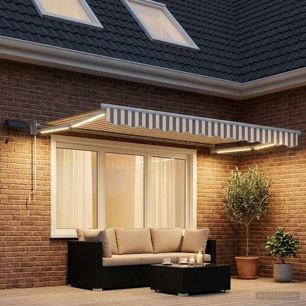 vidaXL Manuelle Gelenkarmmarkise mit LEDs Hellgrau und Weiß 3425700