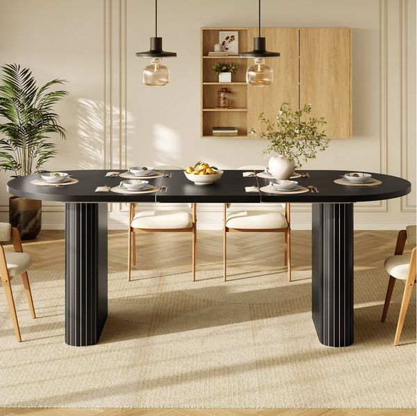 i@home Esstisch Ausziehbarer Esstisch 120-160cm, ovaler Holztisch mit vertikaler Struktur, belastbar bis 60kg, 3 Farben