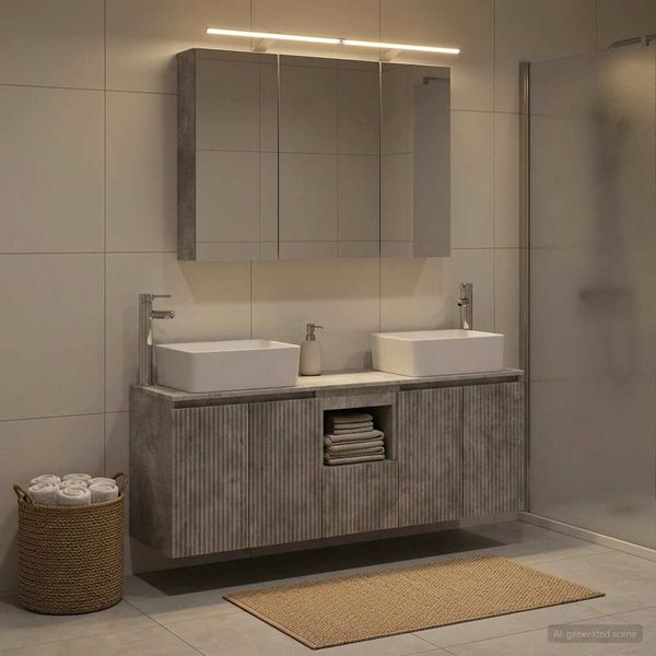 vidaXL Badezimmerschrank-Set 4 pcs Betongrau Holzwerkstoff 3406418