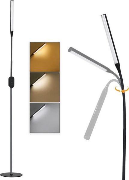 Nettlife LED Stehlampe Schwarz Dimmbar Wohnzimmer LED Stehleuchte 360° verstellbare Hals, Speicherfunktion und Timer,flimmerfrei und blendfrei, Memory Funktion, LED fest integriert, Dimmschalter, Geeignet für Wohnzimmer, Schlafzimmer, Arbeitszimmer, Büro