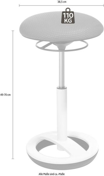 Topstar Sitness High Bob, Stehhilfe, Fitnesshocker, Arbeitshocker, Sitzhöhe: 49 - 70cm, Standfußring Alu weiß lackiert, Stoffbezug, violett