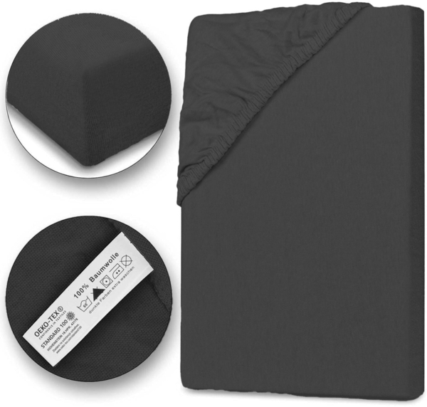Jersey Spannbettlaken 180-200x200cm 100% Baumwolle Anthrazit Bild 2