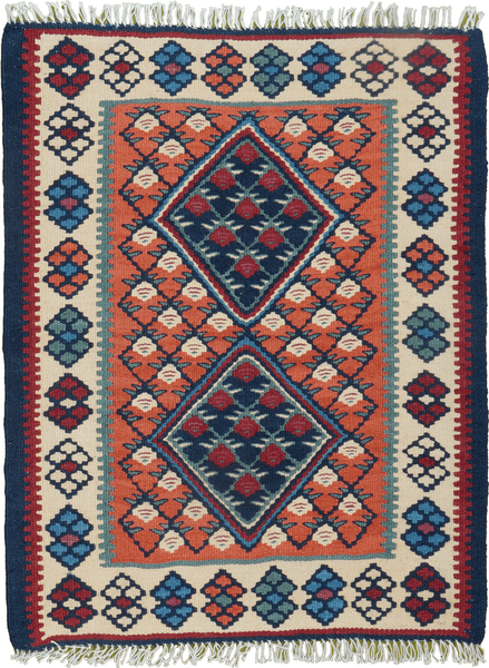 Looma 'Jaleh' Kelim Senneh handgewebt, Schurwolle Rot, 65x82 cm