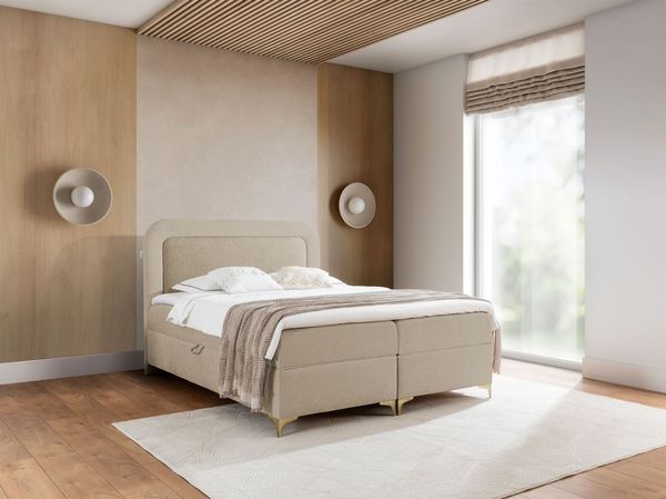 Boxspringbett Schlafzimmerbett WILLOW 120x200cm Stoff Puente Beige