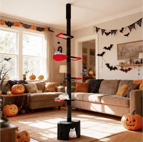 COSTWAY Kratzbaum, Katzenbaum deckenhoch, Gotisch Halloween, 245-300 cm