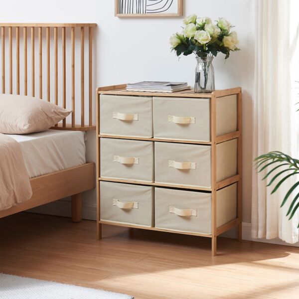 Kommode Maldon mit 6 Stoffschubladen 79x66x35 cm Natur/Beige [en. casa]