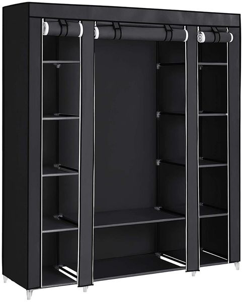 'LSF03H' Stoffschrank XXL mit Kleiderstange, schwarz, 175 x 150 x 45 cm