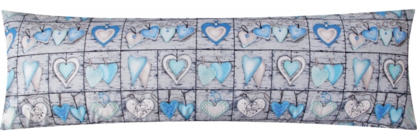 Heubergshop Seitenschläferkissenbezug, (1 Stück), 40x145cm Landhaus Herzen Blau 100% Baumwolle (EW-358/2-Blau)