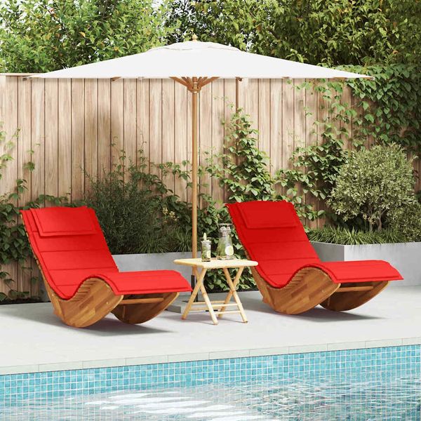 Sonnenliege mit Kissen 2-Person 2 pcs, Gartenliege Braun Massivholz Akazie