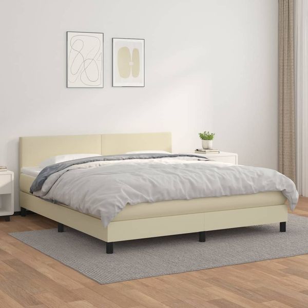vidaXL Boxspringbett mit Matratze Creme 180x200 cm Kunstleder 3141019
