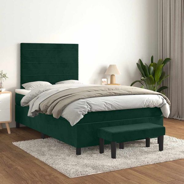 vidaXL Boxspringbett mit Matratze Dunkelgrün 120x200 cm Samt 3137896