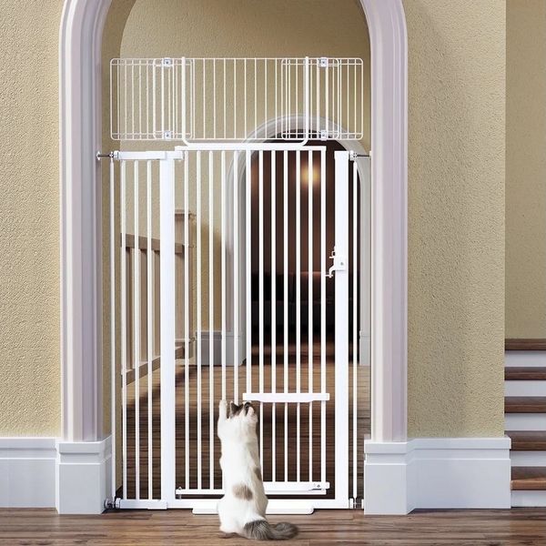 Comomy Treppenschutzgitter (Türschutzgitter für Hunde & Katzen), Katzengitter 180 cm, Breite 75-103 cm, mit Katzentür