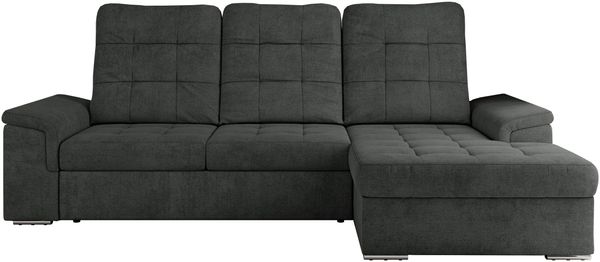 L-förmige Ecksofa mit gesteppter Sitzfläche und Rückenlehne, verstellbare Rückenkissen, Schlaffunktion und Bettkasten - MADRITO - Dunkelgrau Stoff - rechte Seite Bild 4