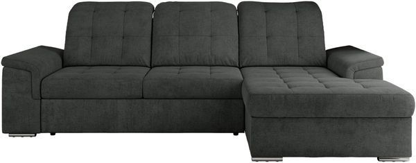 L-förmige Ecksofa mit gesteppter Sitzfläche und Rückenlehne, verstellbare Rückenkissen, Schlaffunktion und Bettkasten - MADRITO - Dunkelgrau Stoff - rechte Seite Bild 5