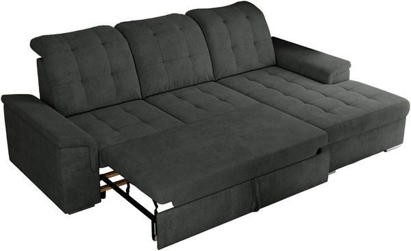L-förmige Ecksofa mit gesteppter Sitzfläche und Rückenlehne, verstellbare Rückenkissen, Schlaffunktion und Bettkasten - MADRITO - Dunkelgrau Stoff - rechte Seite Bild 7