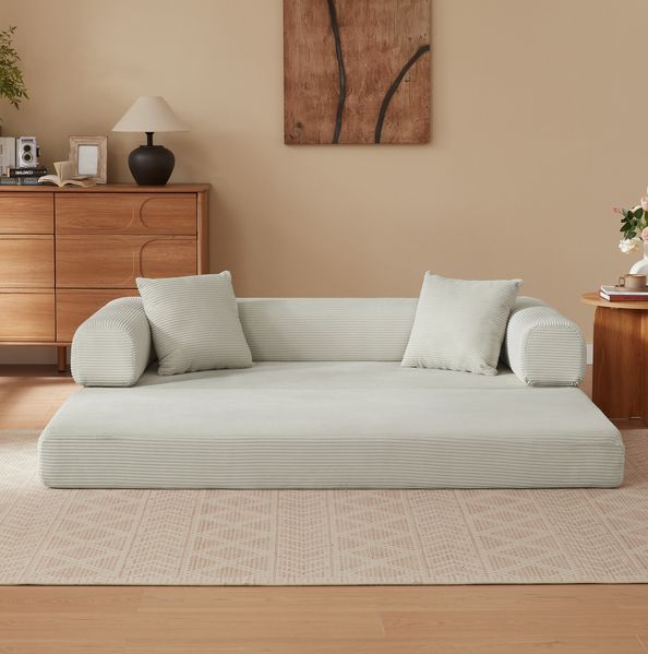 Klappsofa aus Schaumstoff, als Schlafsofa nutzbar, 195x89x59 cm, Beige