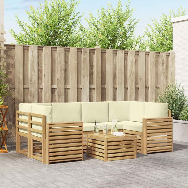 vidaXL Outdoor-Sofagarnitur mit Kissen 7 pcs Weiß und Creme Polyester 3391480