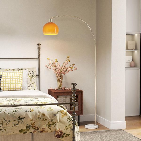 HOMCOM Stehlampe mit Marmorsockel, Lampenschirm, Fußschalter, E27 Fassung, Ein-,Ausschalter, ohne Leuchtmittel, für Schlafzimmer Büro, exkl. Glühbirne
