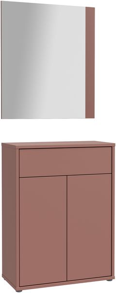 Forte ALICE SPRINGS Flurkommode 70 80, moderner Garderobenschrank mit 2 Türen und 1 Schublade, inkl. Spiegel, Holzwerkstoff, Terrakotta, 74,5 cm breit x 200 cm hoch x 34,9 cm tief