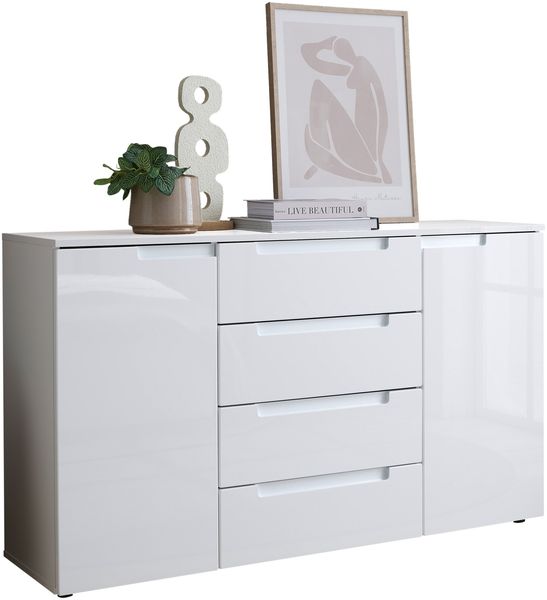 Sideboard >Spice< in weiß hochglanz, MDF weiß hochglanz - 138x81x38cm (BxHxT)